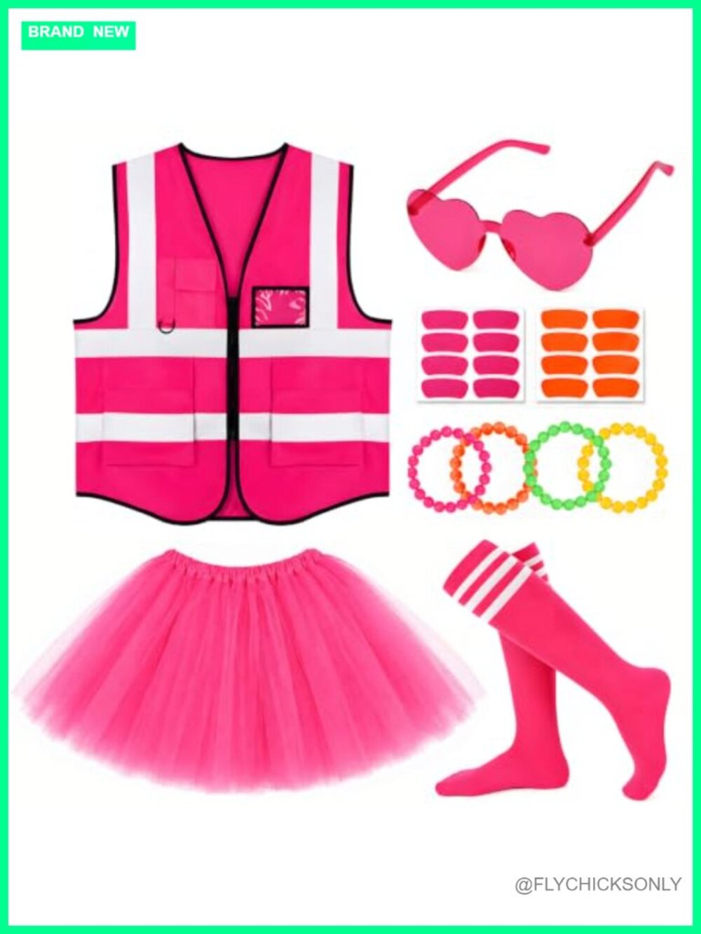 Neon Football Game Outfit Halloween Costume Tutu Vest Glasses Socks for Women